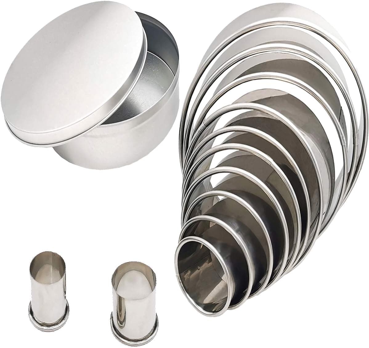 Antallcky Round Cookie Cutter Set-12 Pack Stainless Steel Nest Circle Biscuit Molds Fondant Cake Cookie Cutter Set Pastry Ring Mold Diameter from-0.9 to 4.4 Inch…