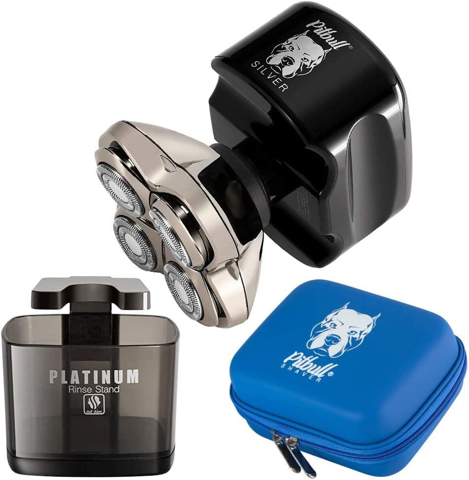 Buy a Skull Shaver Pitbull Silver PRO Along with Pitbull Travel Case and Platinum Rinse Stand