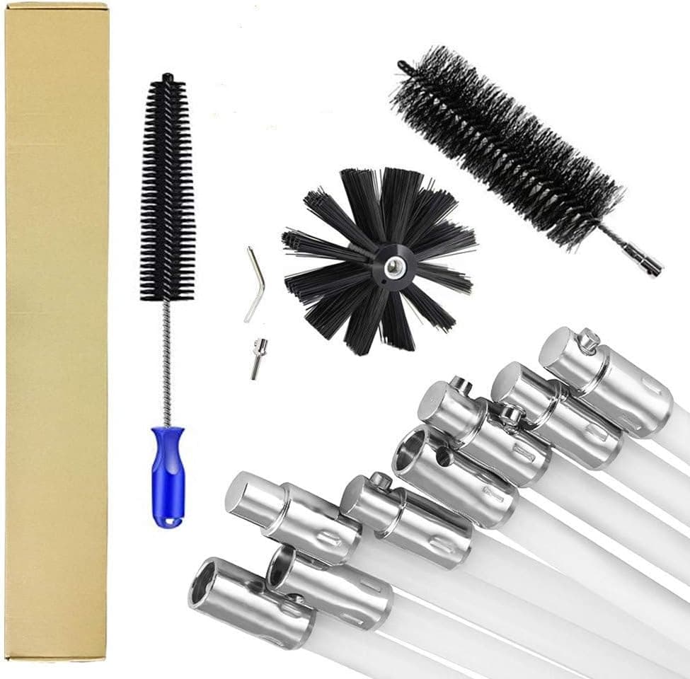 DECFLO 20FT Nylon Chimney Cleaning Brush,Stiff Poly Chimney Sweeping Tool and Rods Kit-Dry Duct Clean Kit Lint Remover with Long Flexible Rods (1 Brush Head +10Rods)