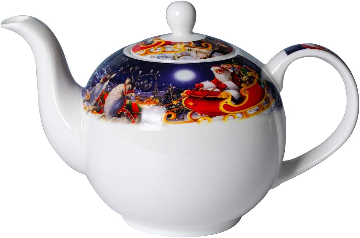 Xiteliy Ceramic Teapot Porcelain Traditional Christmas Gecorations Gift Style 35 oz Tea Maker Kettles Drinkwares (Blue)