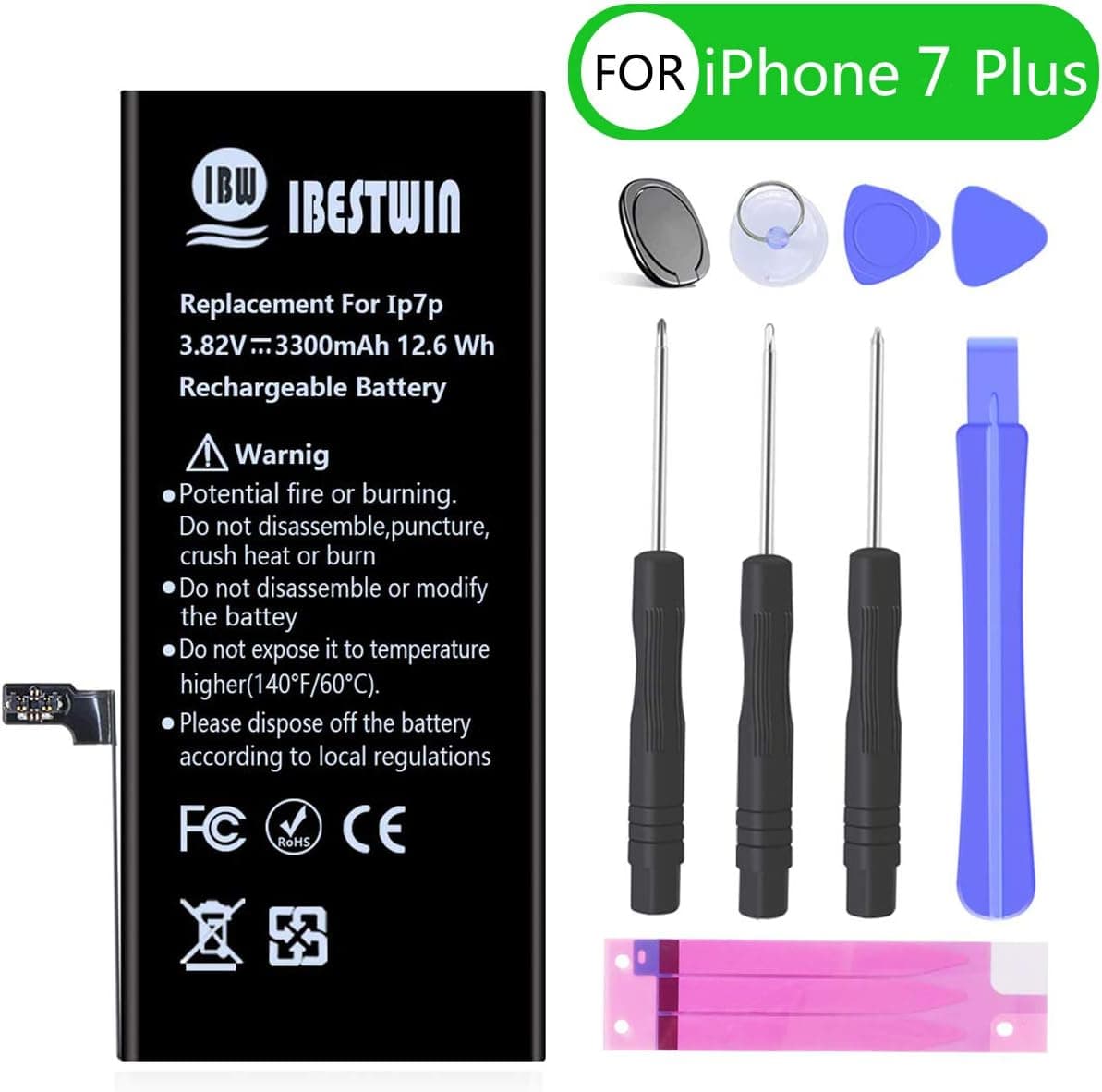 Battery for iPhone 7 Plus, IBESTWIN 3300mAh High Capacity Battery Replacement for iPhone 7 Plus with Full Remove Tool Kit and Adhesive-36 Months Warranty