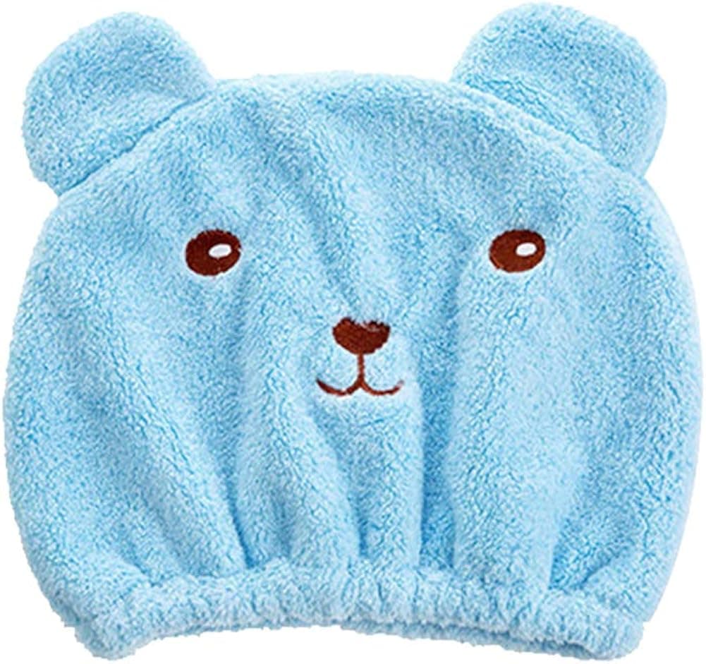 carduran Cute Animal Bear Coral Fleece Hair Drying Cap, Thicken Quick Dry Hair Hat Towel Super Water Absorption Shower Cap