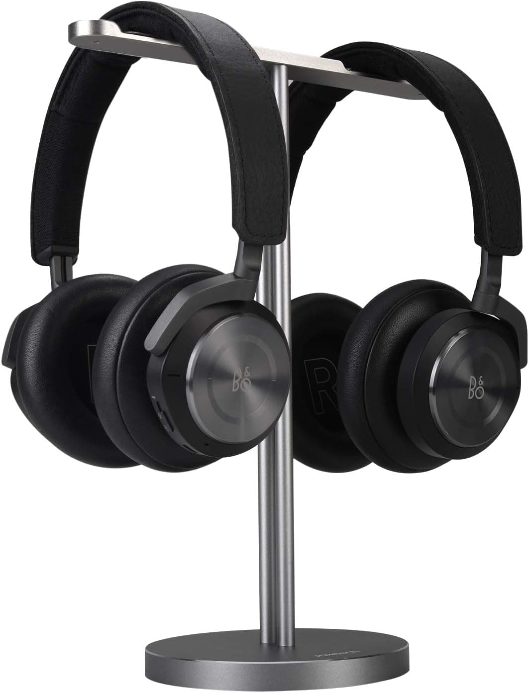 JOKItech Double Headphones Stand, Aluminum Alloy Desk 3 Headsets Holder Supporting Desktop Earphone Hanger Mount Storage Rack with Heavy Base for Home and Office Display Spacegrey