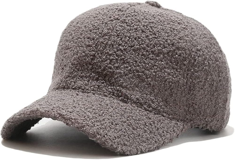 Avilego Winter Baseball Cap for Women Lamb Wool Solid Color Warm Baseball Cap for Outdoor Travel