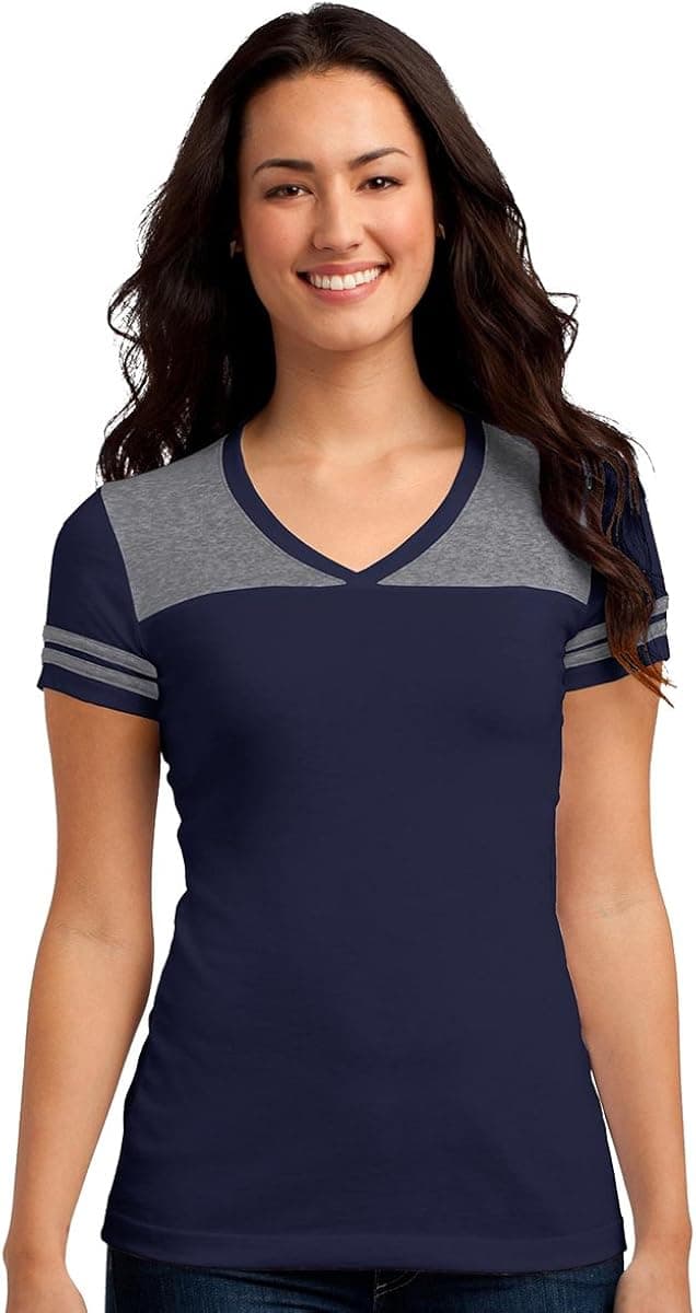 District Women's Lightweight Varsity T-Shirt_True Navy/ Heathered Nickel_S