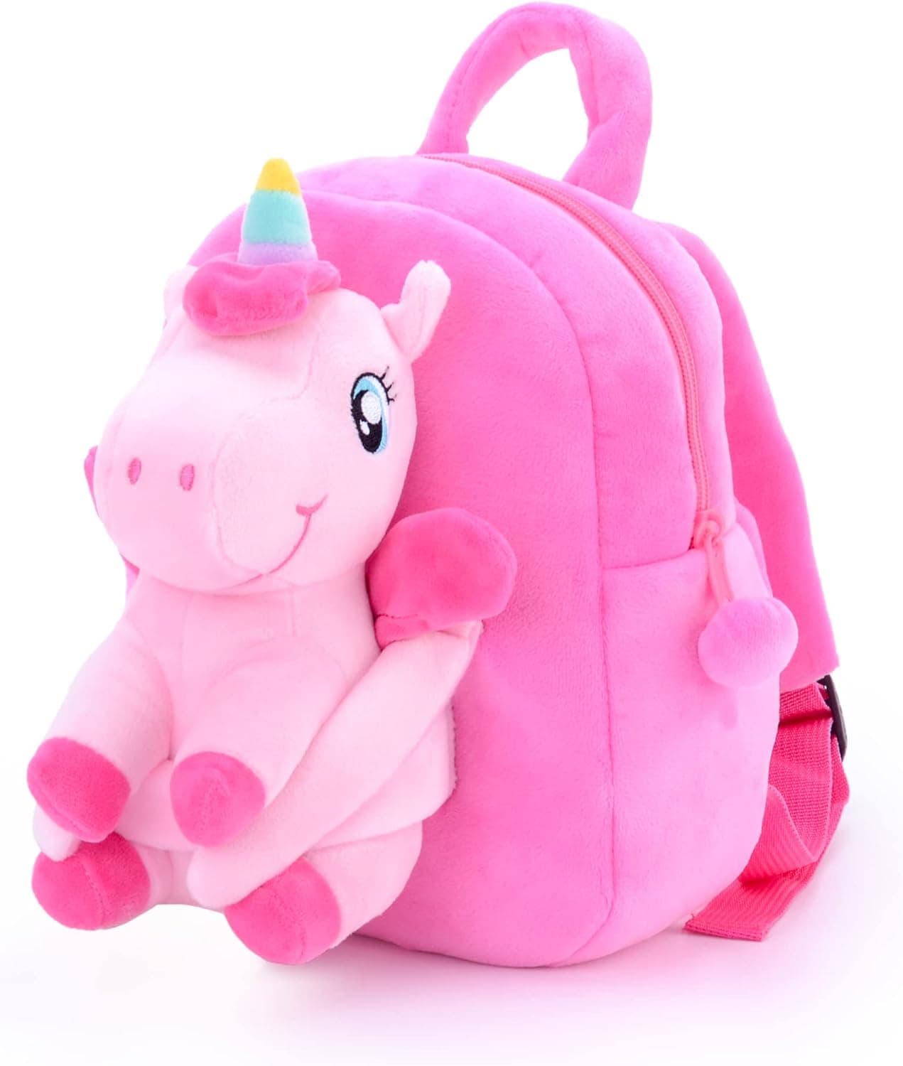 Gloveleya Unicorn Backpack for Girls Kids Backpack Plush Unicorn Toy Gifts for Kids Baby Napkins Snack Books Bag Rose Red 9 Inches…