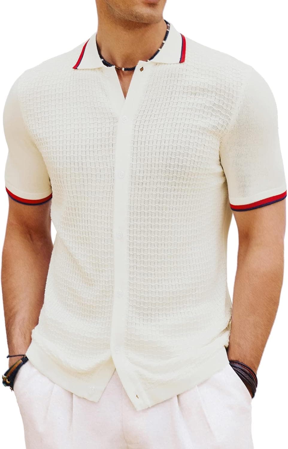 PJ PAUL JONES Mens Knitted Polo Shirts Breathable Button Down Golf Shirts