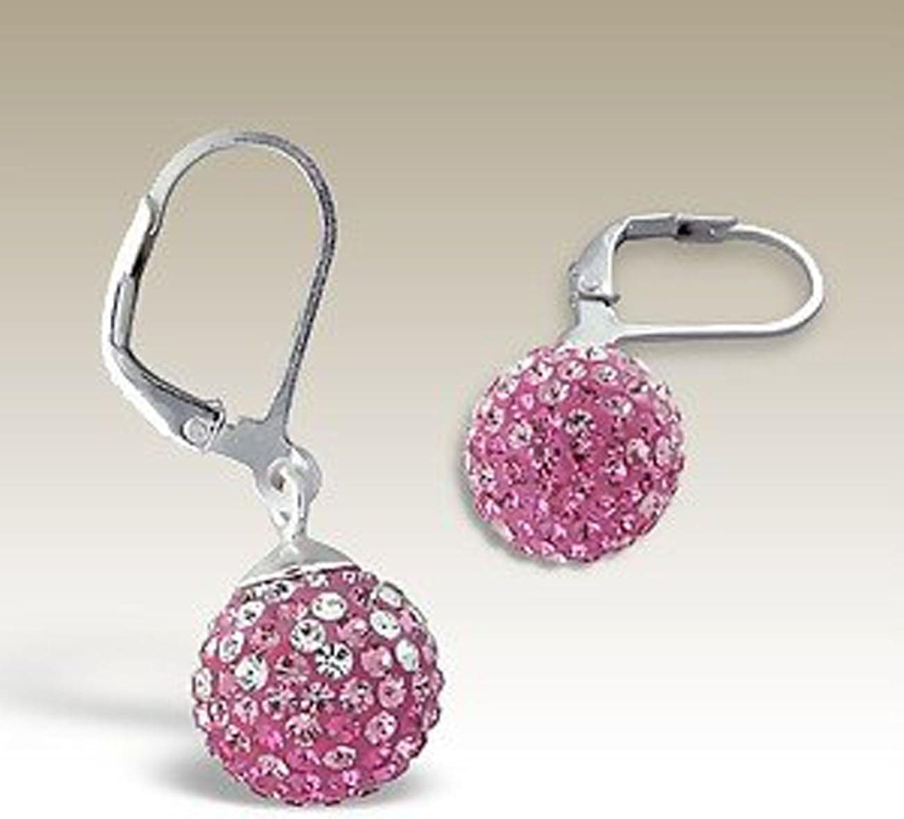 Leverback Earrings Sterling Silver, Crystal Ball 12mm, Pink Mix (E319)
