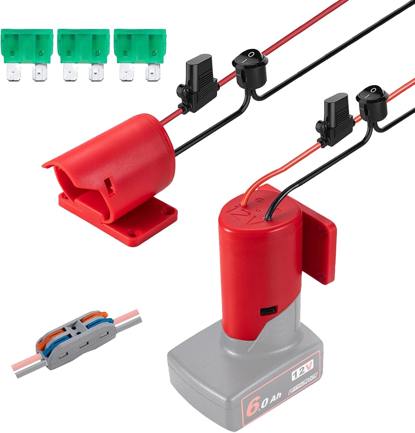 Power Wheel Adapter for Milwaukee M12 12V Battery with Switch & Fuse & Wire terminals, Power Connector 14 Gauge Robotic for Rc Car, Robotics, Rc Truck,DIY use