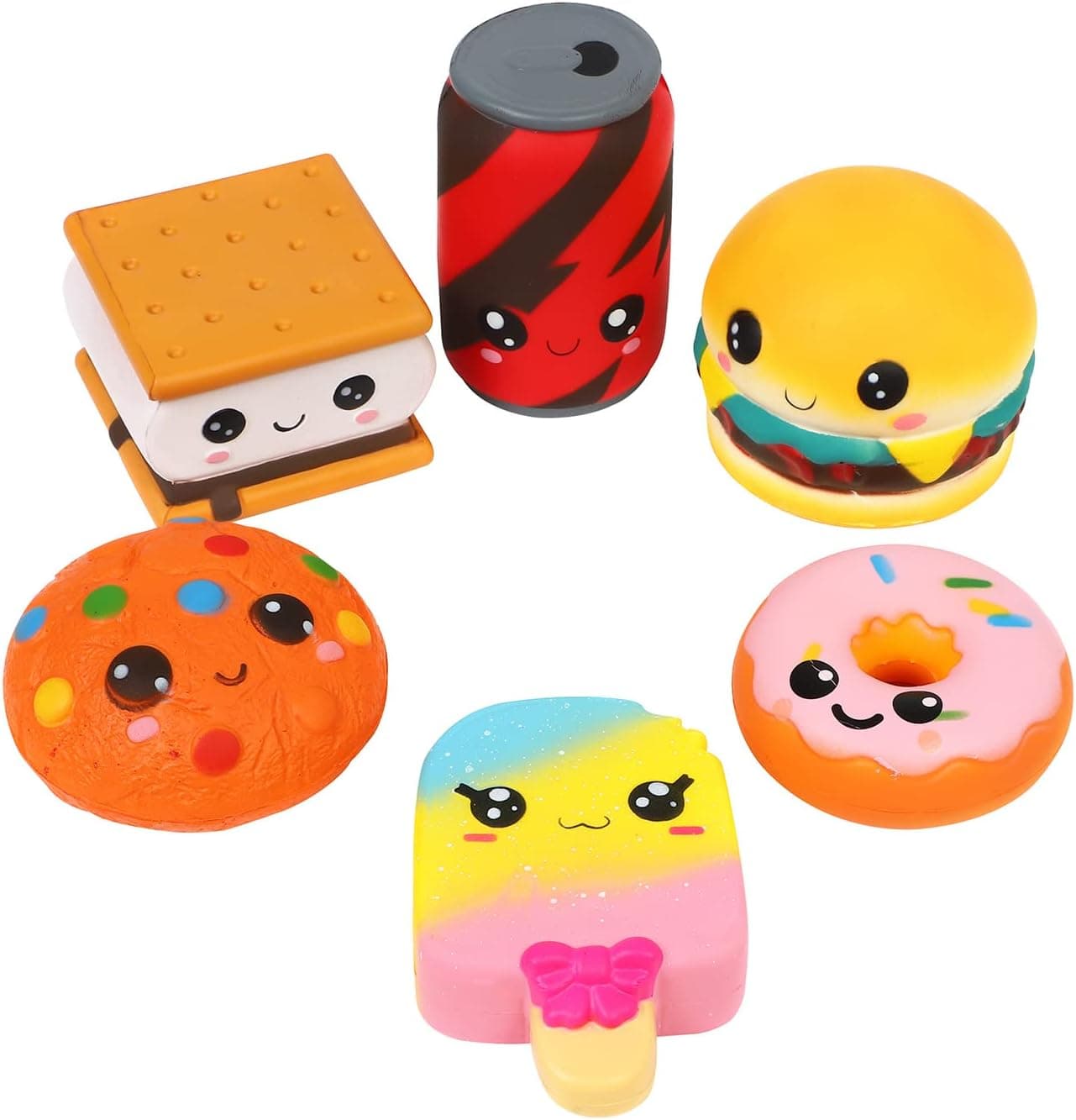BOISHY 6Pcs Kawaii Cookies Donuts Popsicle Hamburg Chocolate Cream Smore Cola Stress Relief Jumbo Scented Squishy for Kids Boys and Adults (6PCS) (YYY-001)