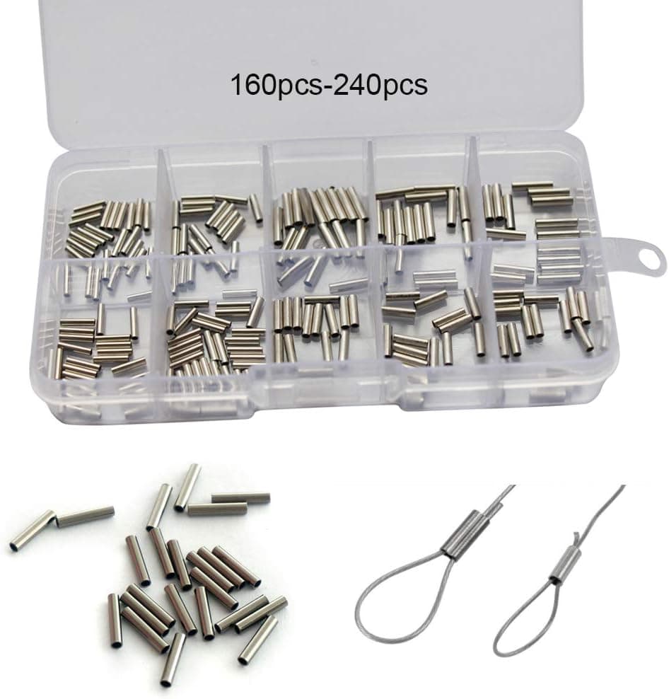 LikeFish 160pcs-240pcs/box Single Barrel Copper Crimp Sleeves Fishing Line Connectors 6 Sizes (160pcs/box)
