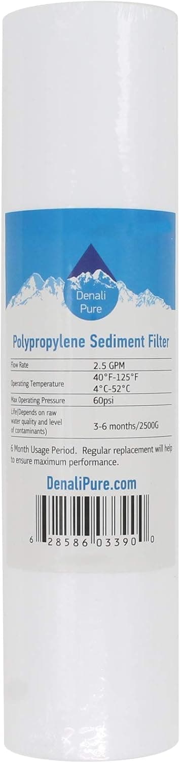 10-Pack Replacement for GE GXWH20S Polypropylene Sediment Filter - Universal 10-inch 5-Micron Cartridge Compatible with GE SINGLE SUMP WHOLE HOME FILTRATION SYSTEM - Denali Pure Brand