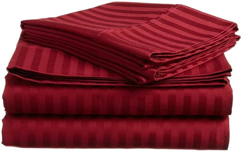 6-Piece Bed Sheet Set 400 TC 100% Egyptian Cotton Super Soft Long Staple, Italian Finish Fitted Sheet fits Upto 19” deep Pocket Mattress Queen, Burgundy Stripe