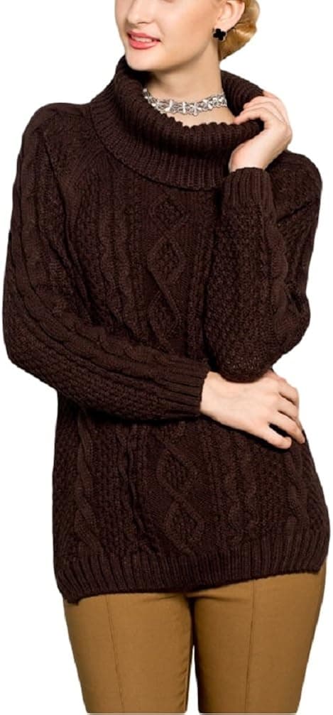 v28 Cowl Neck Cable Knit Pullover Long Sleeve Knitwear Sweater Jumper