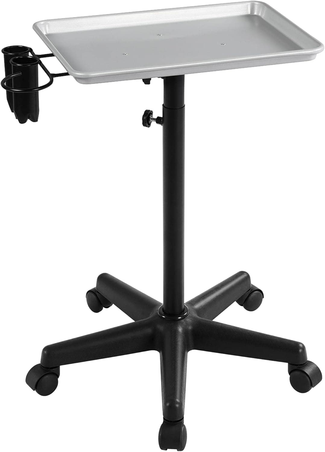 Yaheetech Rolling Salon Tray Aluminum Trolley Cart Equipment on Wheels Adjustable Height Mobile Beauty Salon Spa Stools Service Instrument Storage Tray w/Accessory Caddy,Silver