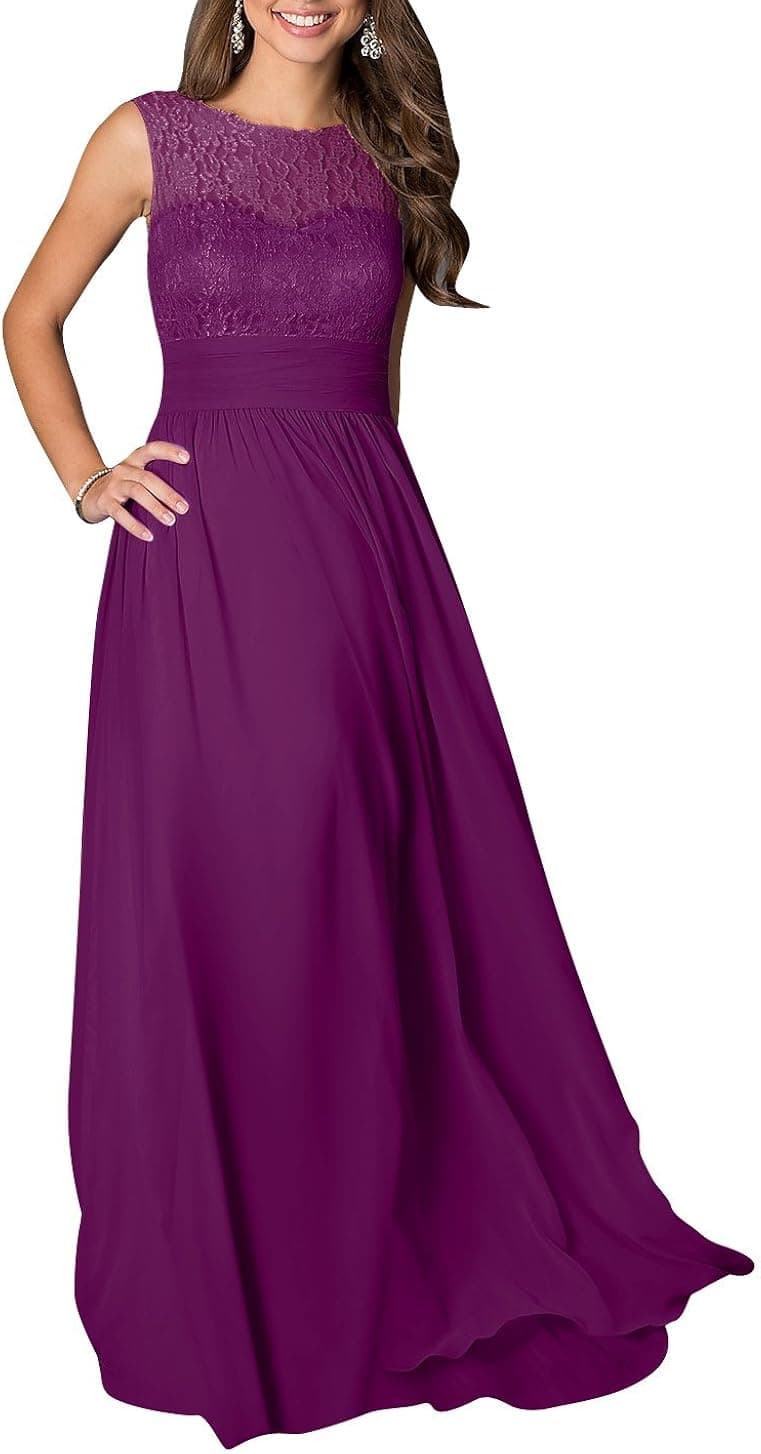 LOVEBEAUTY Women's Long Sleeveless Chiffon Formal Prom Party Evening Dress