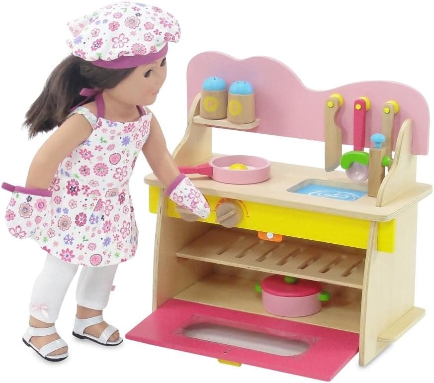 Emily Rose 18-inch Doll Accessories Pink Kitchen with Baking Oven, Stove, Sink and Doll Cookware