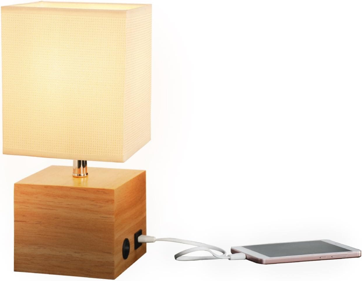 HOMPEN Wooden Bedside Table Lamp, Small Desk Lamp for Living Room, Bedroom, Guestroom Nightstand, Dresser Table, Side Table, Console Table.