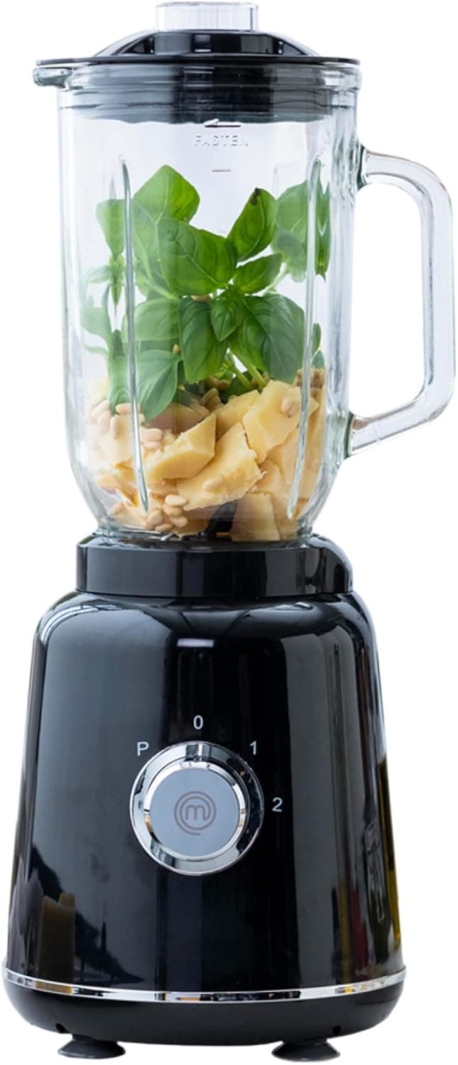 MasterChef Glass Blender for Shakes and Smoothies, Milkshake Maker, Frozen Drink & Margarita Machine, For Fruit Juice with Ice, Soup, Sauces, Food Puree etc, Stainless Steel Blades, 33oz, 400w, Black