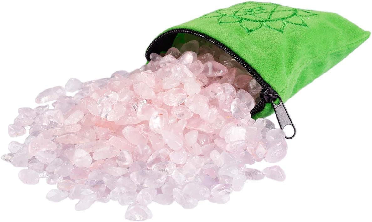 mookaitedecor 1/2 lb Rose Quartz Tumbled Stone Chips Crushed Quartz Crystals and Healing Stones with Chakra Bag