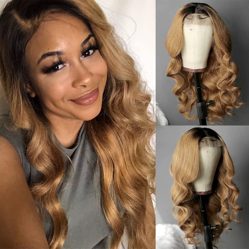Wicca Ombre Honey Blonde 13x4 Lace Front Wigs for Women 1b27# Color Brazilian Remy Human Hair Wigs with Baby Hair Body Wave Wig with Pre Plucked Hairline
