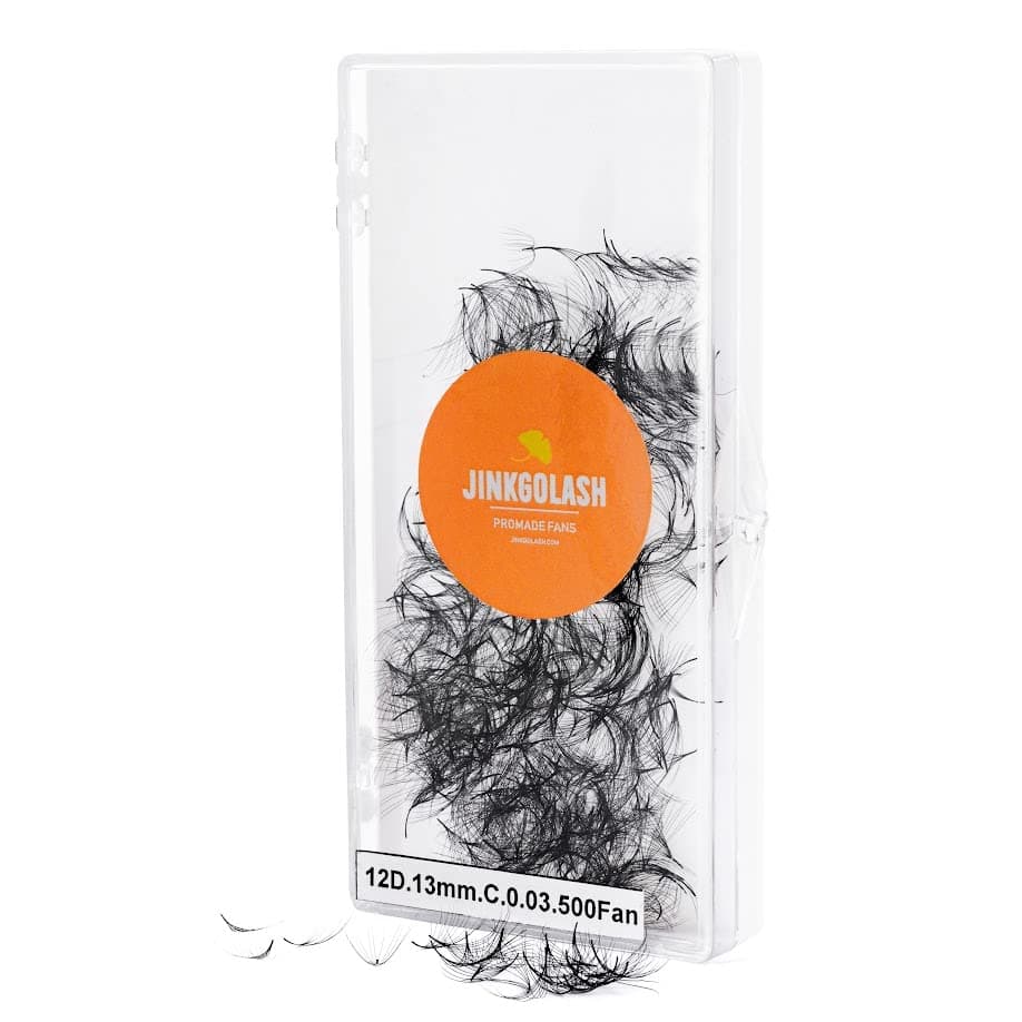 JINKGOLASH 500 Promade Eyelash Extension From 3D to 16D, Loose Lash Fans 0.03/0.05/0.07mm Thickness, C D Curl Lashes, 8 - 16mm Length for Easy Volume Individual Eyelash Extensions Clusters DIY (12D-0.03-C (12mm))