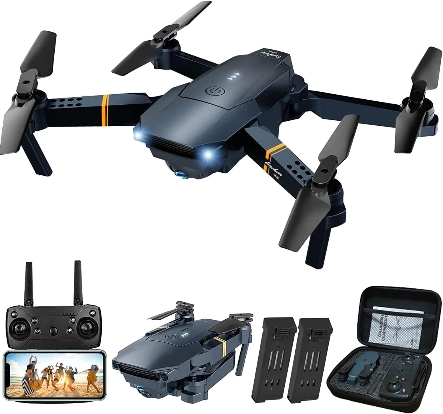 E58 Drone with Camera for Adults Beginners, Foldable RC Quadcopter with 1080P HD Camera, WiFi FPV Live Video, Altitude Hold, One Key Take Off/Landing, 3D Flip, APP Control (2 Batteries)