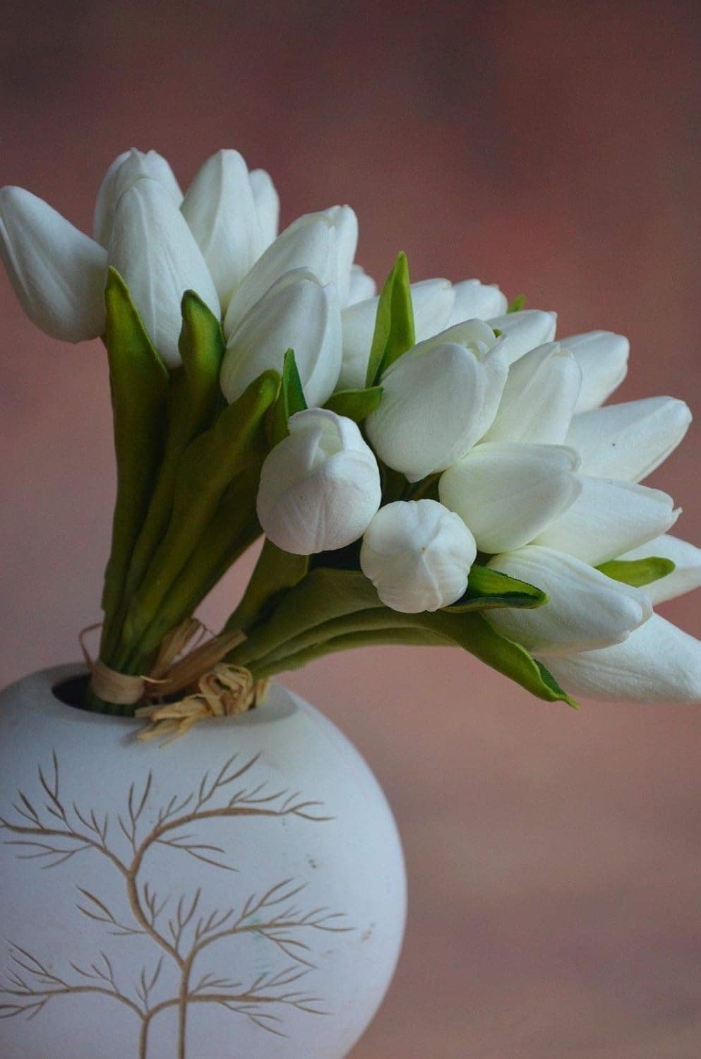 Meide Group USA 10" Real Touch Mini Tulips Spring Flowers for Home Decor, Wedding Bouquets, and centerpieces (24 PCS) (Milky White)