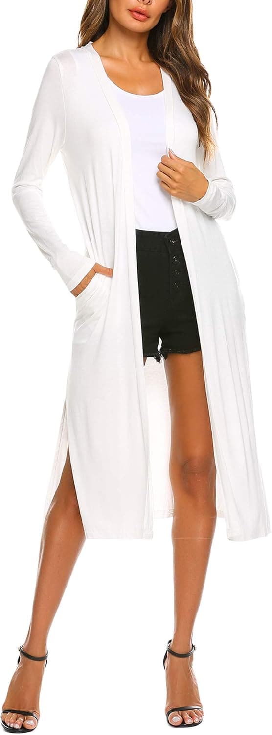 Beyove Women's Long Duster Casual Open Front Long Sleeve Cardigan with Pocket