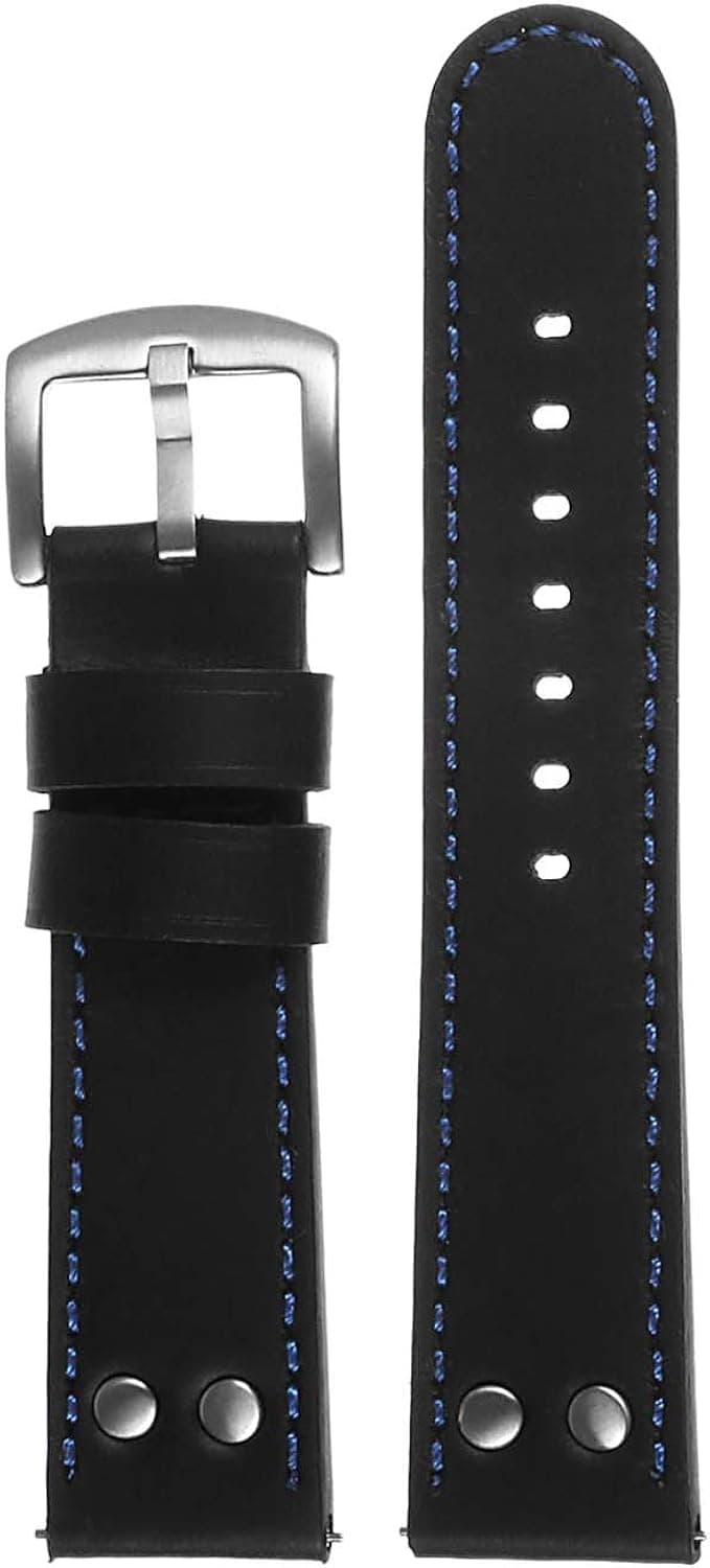 DASSARI Aviator Pilot Leather Quick Release Watch Band Strap with Silver Rivets & Buckle - Choose Your Color - 18mm 20mm 22mm 24mm
