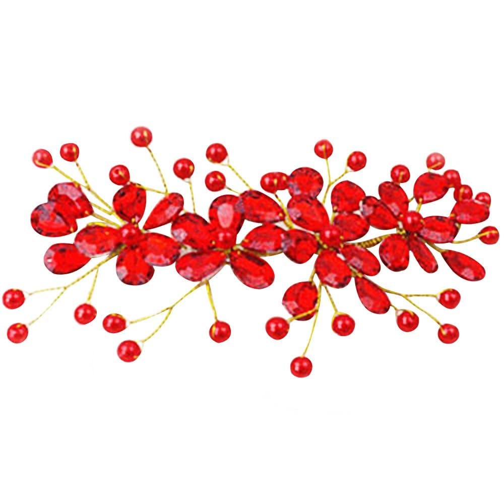 Happy Hours - Women's Red Flower Rhinestone Handmade Hairpins Pearl Barrette Clips for Prom Wedding Bridal Bridesmaid Jewelry Accessories