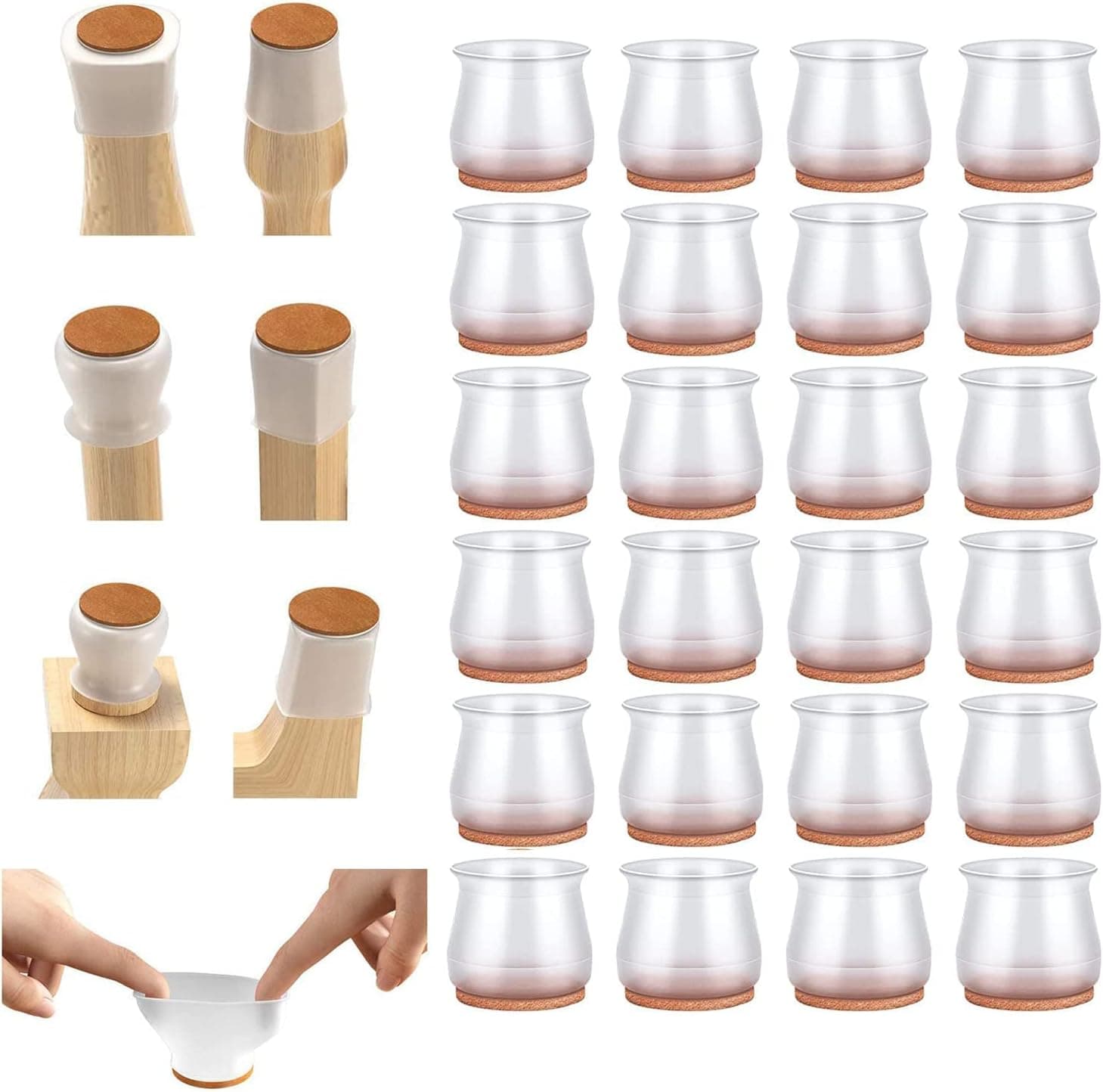Upgrated 24PCS High Elastic Chair Leg Floor Protectors with Felt, Lawind Universal Soft Silicone Chair Leg Cap for Furniture, Move Quietly and Prevent Scratches