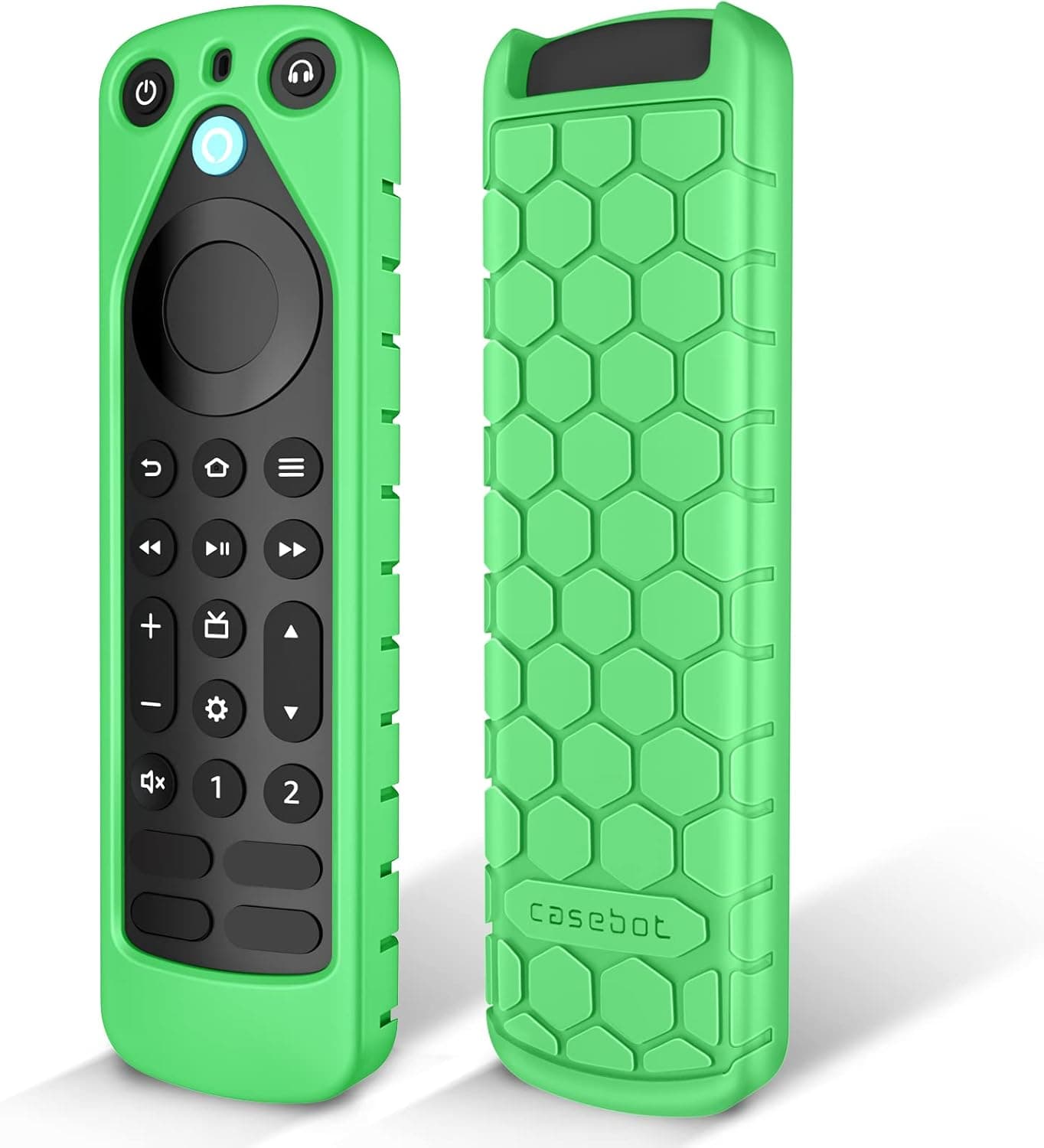 CaseBot Remote Case for Alexa Voice Remote Pro (2022 Release) - Honey Comb Lightweight Anti-Slip Shockproof Silicone Protective Remote Controller Cover, Green-Glow