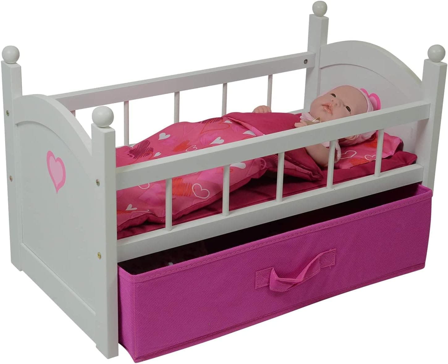 The New York Doll Collection Wooden Doll Crib with Storage Drawer Fits for 18 Inch Dolls