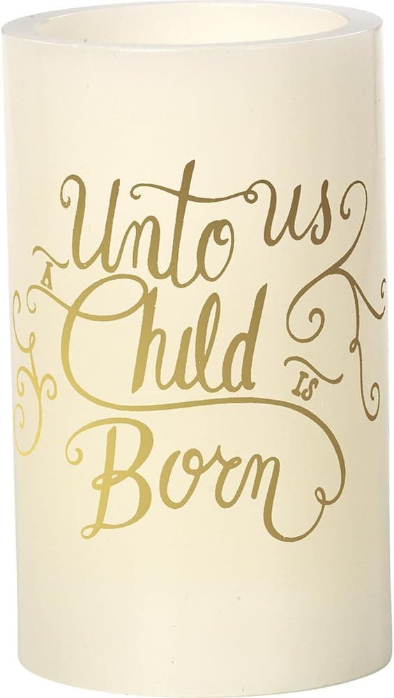 Precious Moments Unto Us A Child Is Born White 5-inch Flameless Pillar Candle 171501