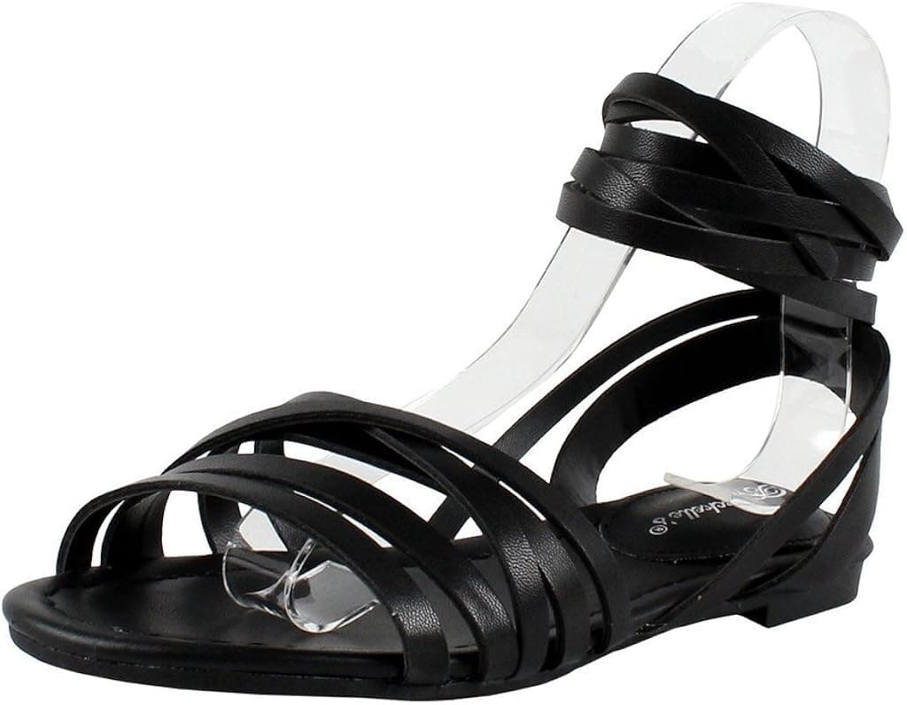Breckelle's EA54 Women Leatherette Open Toe Strappy Slingback Wrap Sandal Black 7