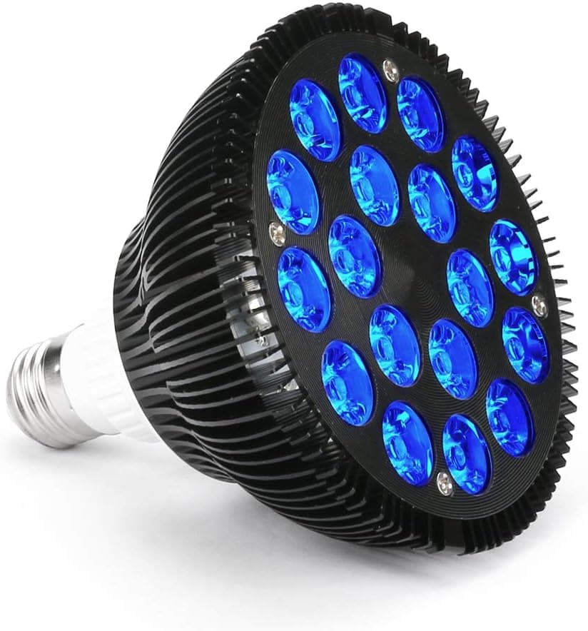 WIOR Blue Led Grow Light Bulb, 36W Aquarium LEDs Bulb with 18 LEDs, E26/E27 Socket, 450-460nm Plant Growing Lights for Indoor Plants Veg Flower & Aquariums Plant Growth, Halloween Decoration