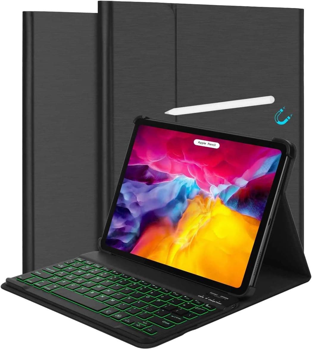 iPad Air 4th Generation Keyboard Case 10.9-inch 2020 - Detachable Slim 7 Color Backlit Keyboard Bluetooth - Leather Folio Smart Cover for iPad Pro 11 2020 & 2018, iPad Air 4 Gen (Silver)