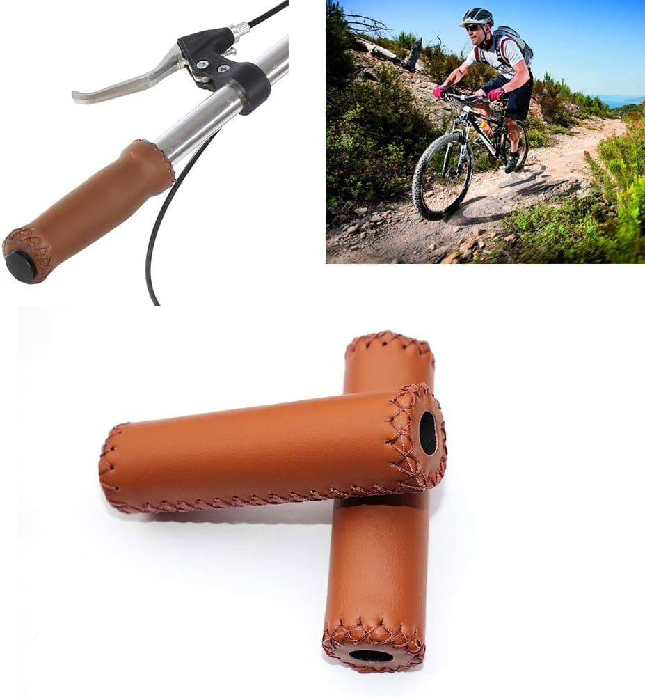 HEDELE Bicycle Handlebar Grips for Soft Leather Road Bike Mountain Cycle and Foldable Bicycle Handle Bar End Cover,4.9Inch Pack of 2pcs (Brown)