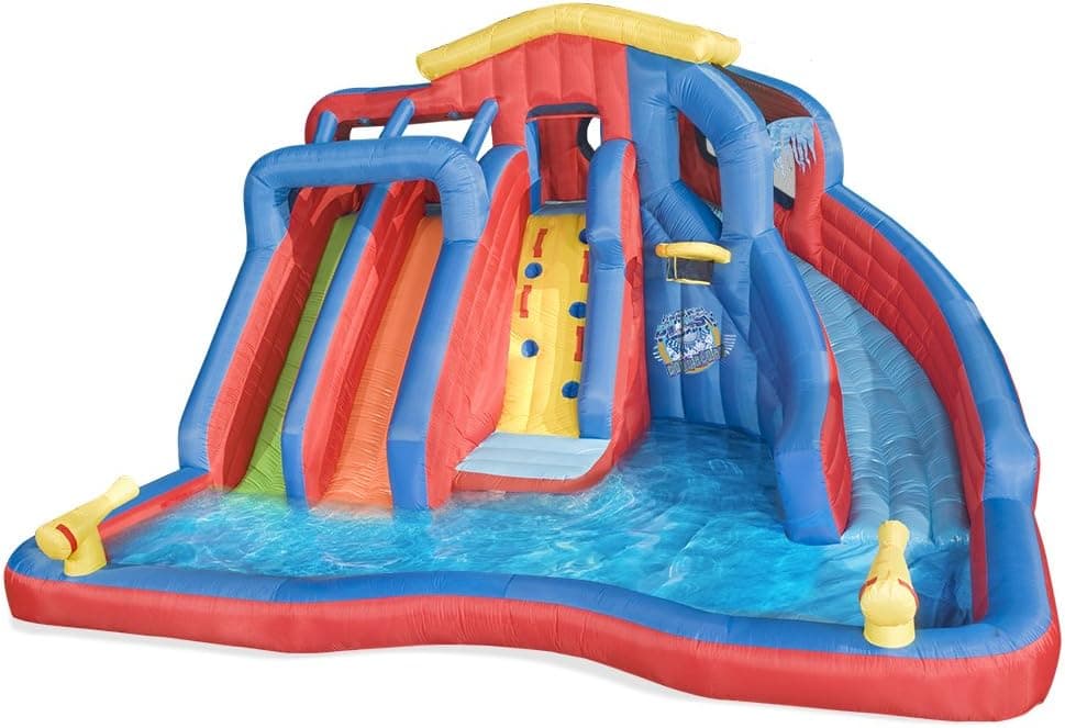 Banzai BAN-35545 Hydro Blast Inflatable Play Water Park with Slides, Water Cannons, Rock Wall, and Basketball for Ages 5+