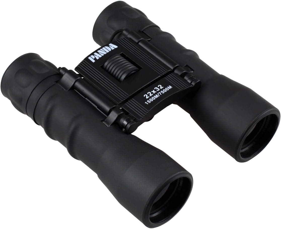PANDA Compact Folding 22x32 High Powered Surveillance Binoculars Scope 22 times Magnification Zoom with Case and Tera Dust Cloth for Birder Hunter Astronomers Star-lover Sports-enthusiasts Color Black