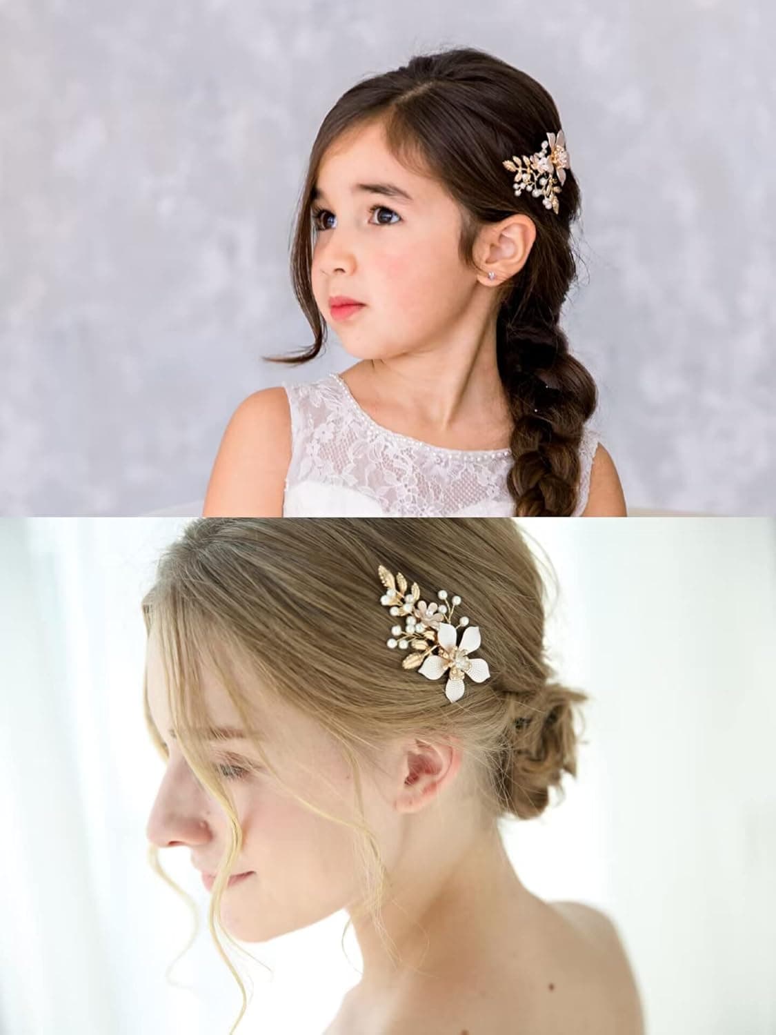 SWEETV Flower Girl Headpiece Gold Baby Girls Wedding Hair Comb-Princess Wedding Hair Accessories for Birthday Party,Photography,First Communion