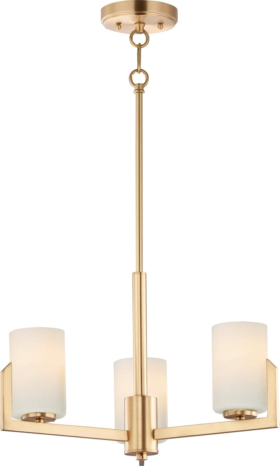 Maxim 21285SWSBR Dart Modern Satin White Glass Cylinder Mini Chandelier, 3-Light 180 Total Watts, 14" H x 22" W, Satin Brass