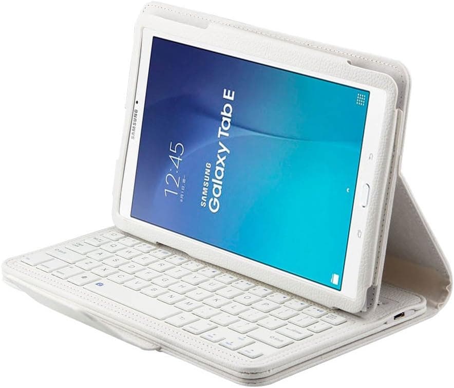 NEWSTYLE Detachable Wireless Bluetooth Keyboard Protective Case Cover for Samsung Galaxy Tab E 9.6 Inch Tablet SM-T560 / T561 / T565 (NOT Fit SM-T567V Verizon 4G LTE Version!) - White