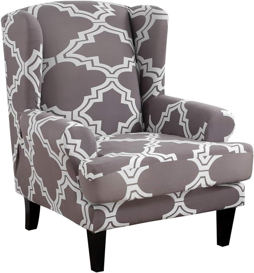 NIBESSER Wing Chair Slipcovers 2-Piece Stretch Jacquard Spandex Fabric Wingback Armchair Chair Slipcovers Furniture Protector Skid Resistance Machine Washable (Diamond Grey)