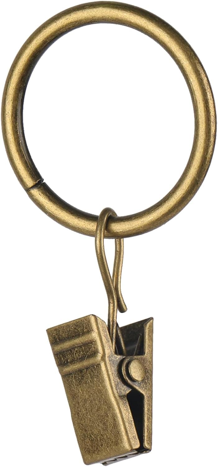 30 PCS 1-Inch Antique Brass Clips Curtain Hooks for Curtain Rod, This Small Drapery Curtain Ring with Clips Hook Fit Up to 0.4~0.75 -inch Drapery Panel