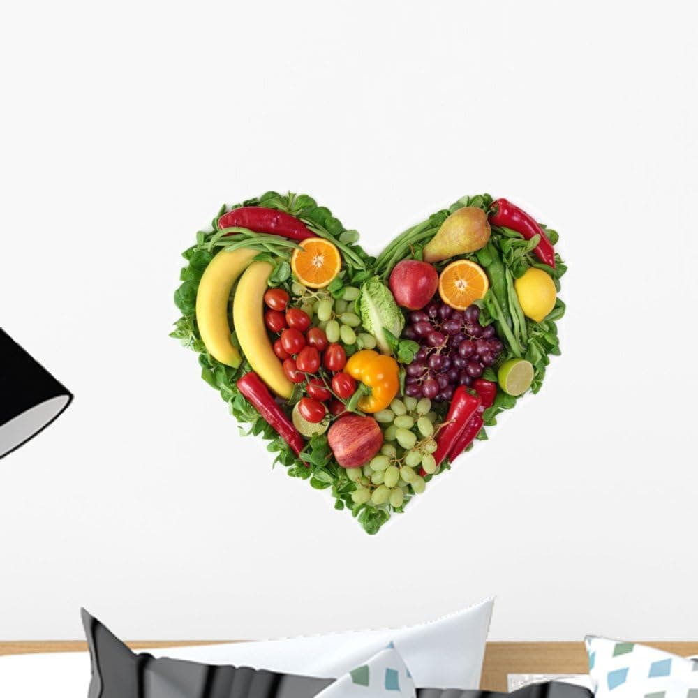 Wallmonkeys FOT-31952524-18 WM349365 Heart of Fruits and Vegetables Peel and Stick Wall Decals (18 in W x 17 in H), Small