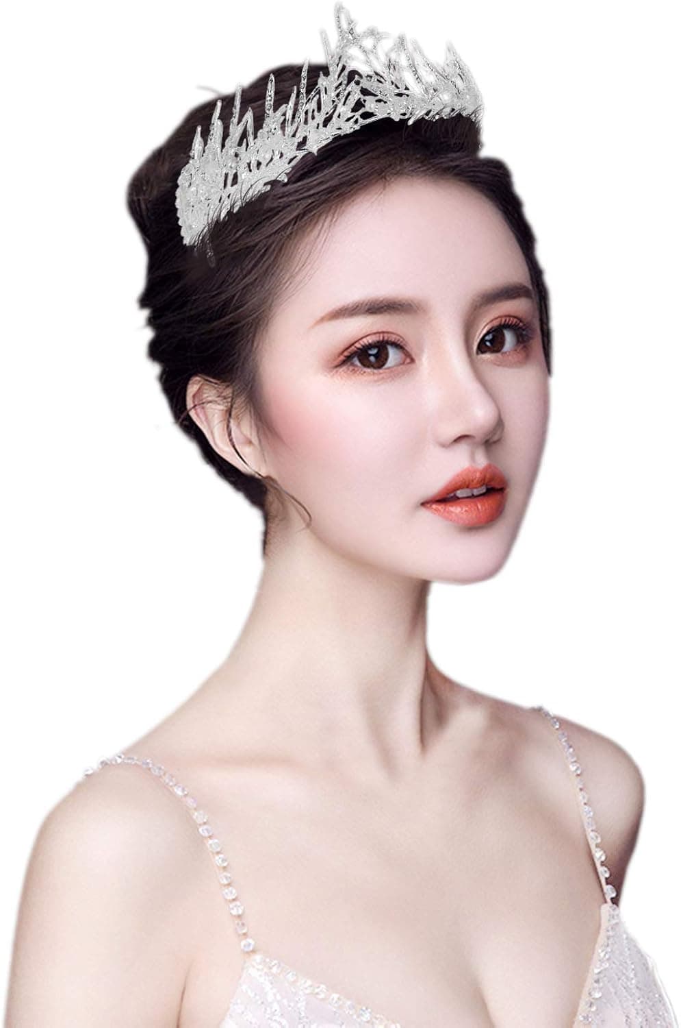 Santfe Bridal Wedding Prom Rhinestone Crystal Crown Hairband Headband Tiara Hair Jewelry for Womens Girls (Silver(Leaf))