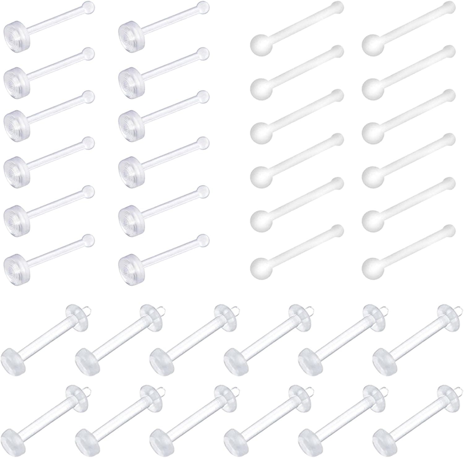 D.Bella Clear Cartilage Earring-20pcs 16G Clear Acrylic Bioflex Tragus Retainer Lip Rings Nose Studs Labret Monroe Ear Helix Earring Clear 10mm