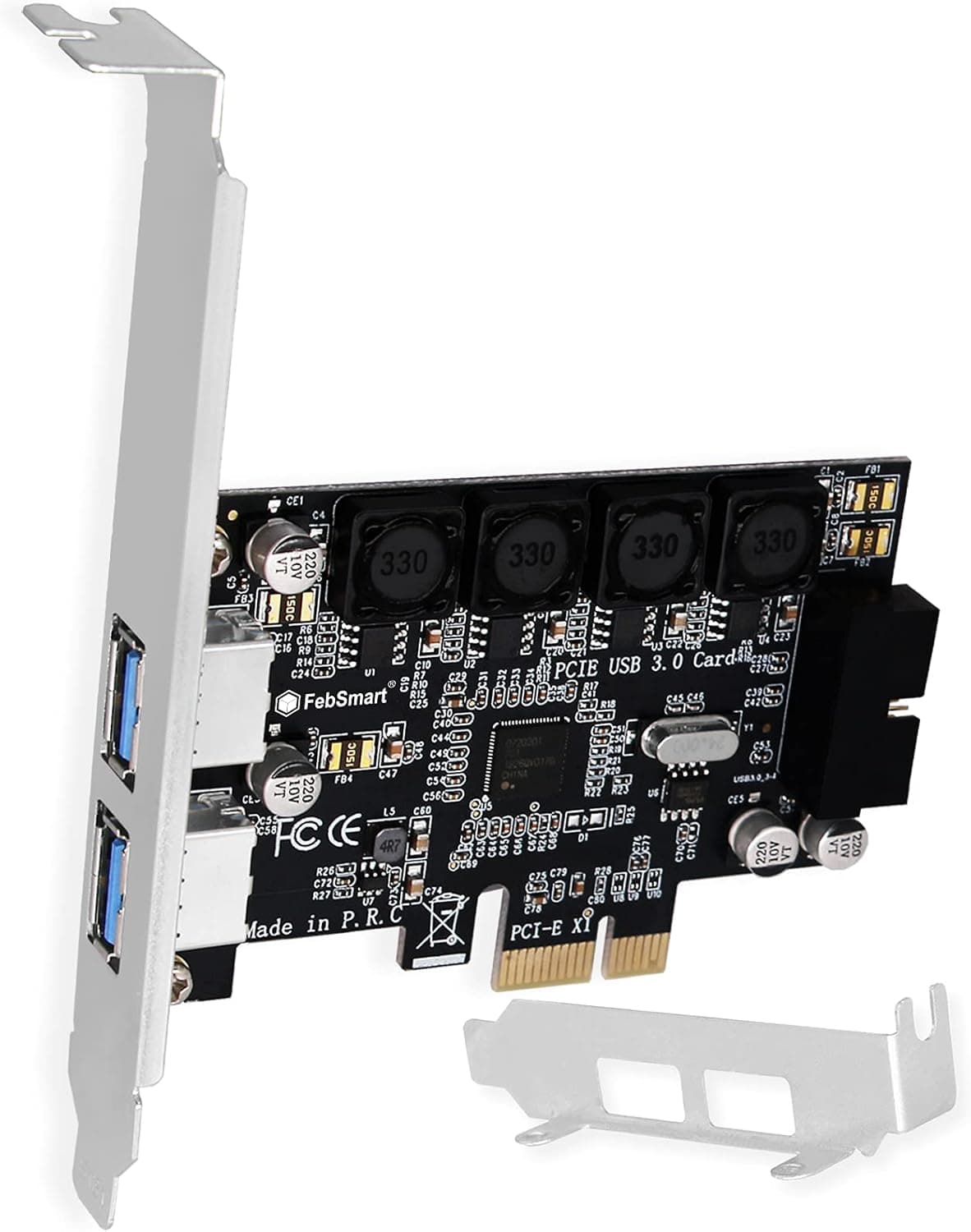 FebSmart 1X 19Pin USB 3.0 Header and 2X USB-A Ports PCIE USB 3.0 5Gbps Expansion Card for Windows and Linux Desktop PCs, Built in Self-Powered Technology, No Need Additional Power Supply (FS-HA-Pro)